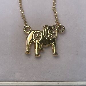 Gold Tone Georgia Bulldog Pendant Necklace 18”